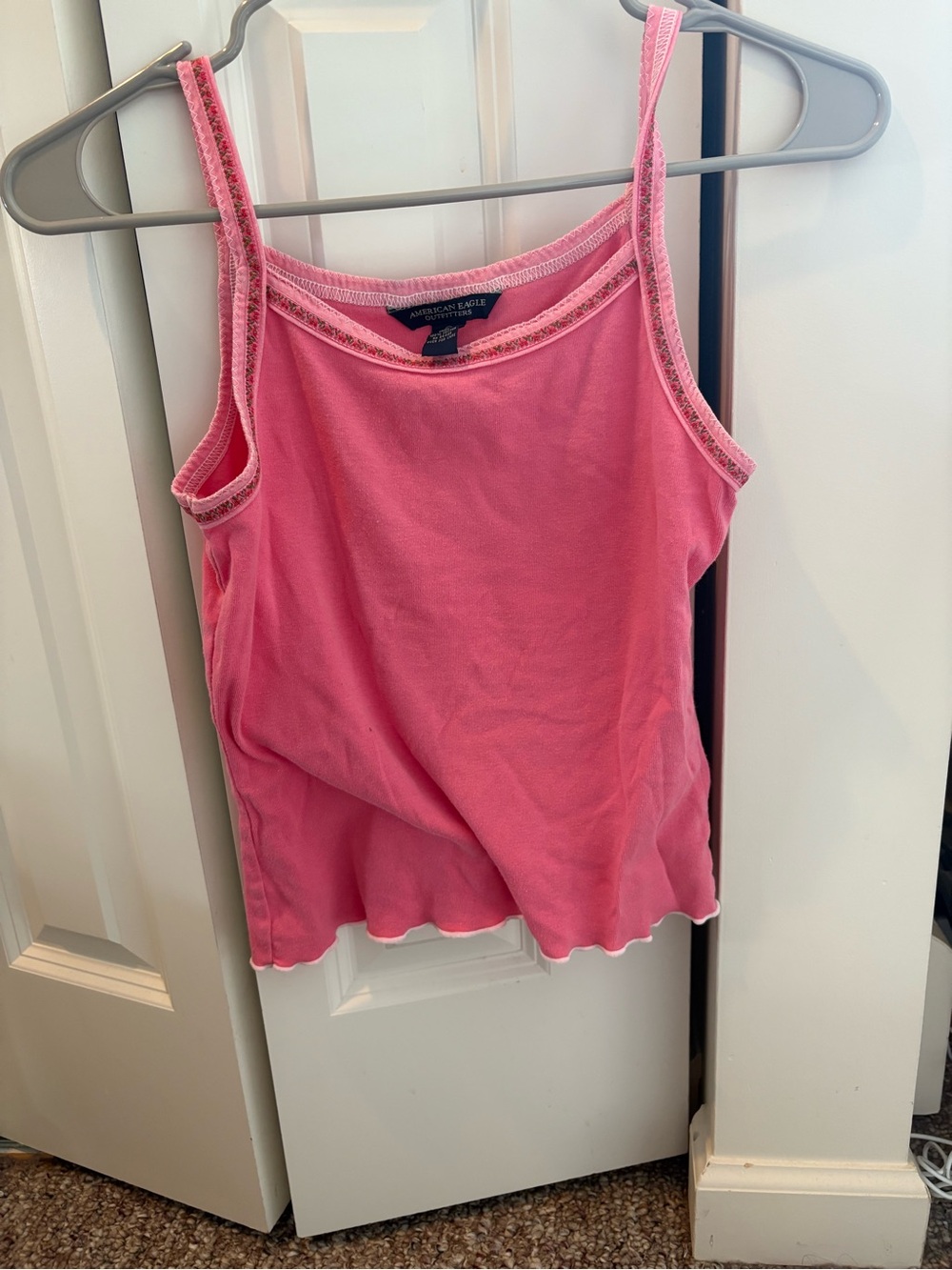 American Eagle Outfitters Pink Ribbed Tank with Contrast Trim